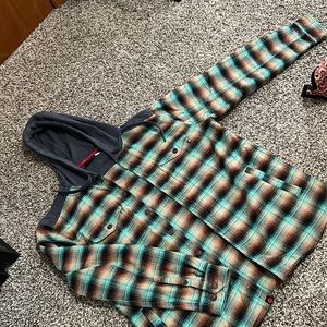 Mormot large plaid button up with hood